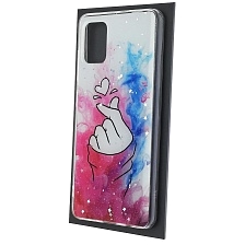 Чехол накладка Vinil для SAMSUNG Galaxy A51 (SM-A515), силикон, блестки, глянцевый, рисунок щелчок с сердечком