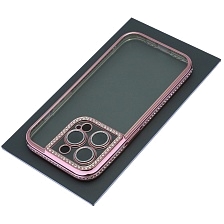 Чехол накладка для APPLE iPhone 14 Pro, силикон, стразы, защита камеры, цвет окантовки розовое золото Чехол накладка для APPLE iPhone 14 Pro, силикон, стразы, защита камеры, цвет окантовки розовое золото