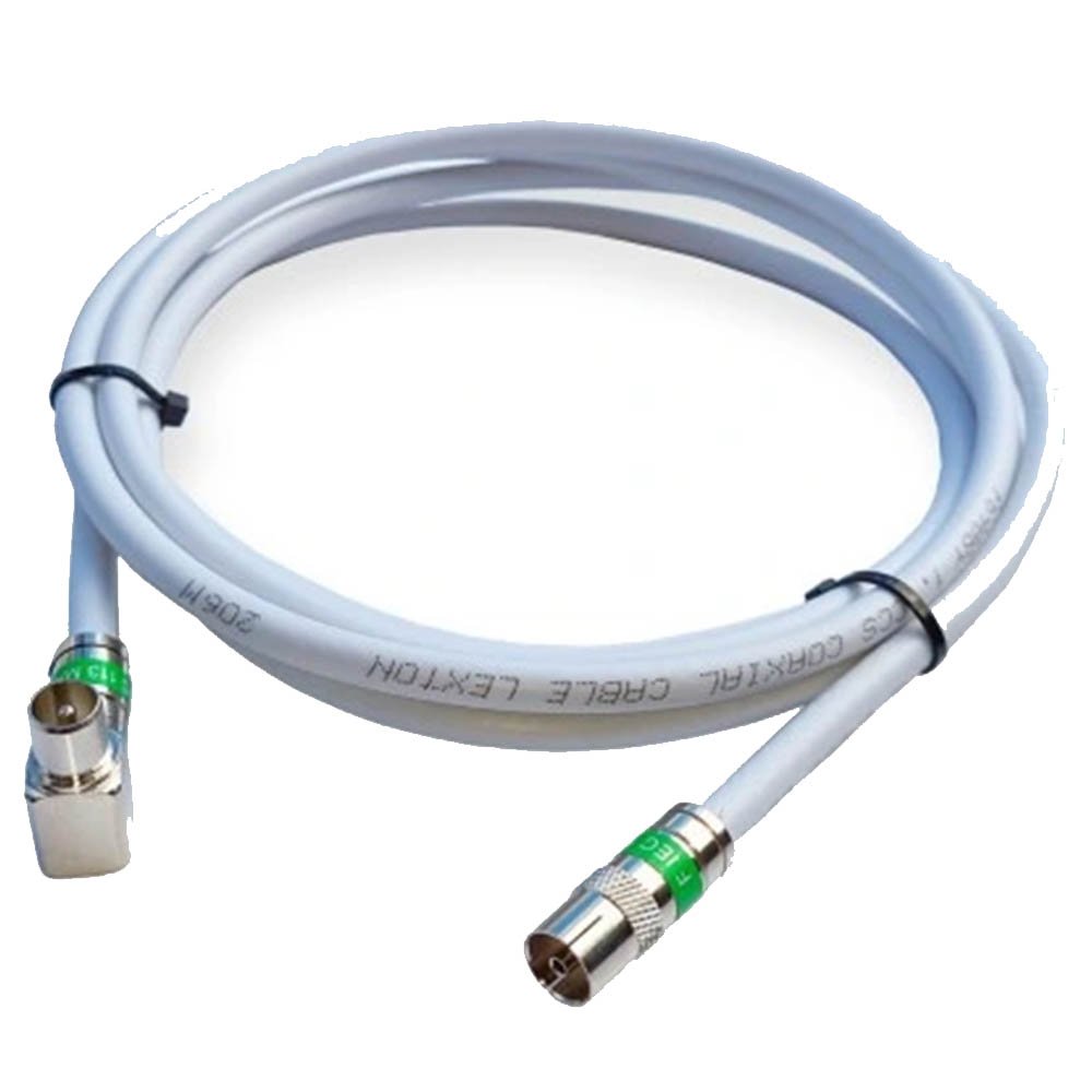 Антенный телевизионный удлинитель (угловой "папа" - прямой "мама") кабель 2 метра, разъемы RG-6 9,5 TV (male, female)