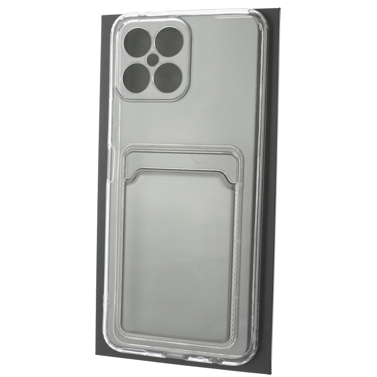 Чехол накладка CARD CASE для HUAWEI Honor X8, защита камеры, силикон, отдел для карт, цвет прозрачный