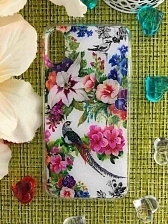 Чехол накладка для APPLE iPhone X, XS, силикон, рисунок Цветы и птицы.