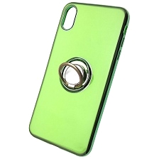 Чехол накладка для APPLE iPhone XS MAX, силикон, лого, кольцо держатель, цвет зеленый.