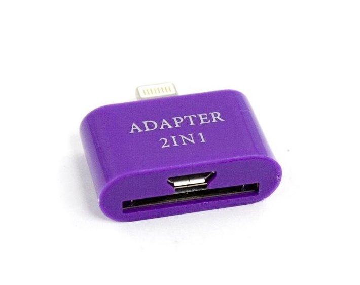 Переходник "LP" 2 в 1 для Apple с 30 pin/micro USB на 8 pin lightning (сиреневый/европакет).