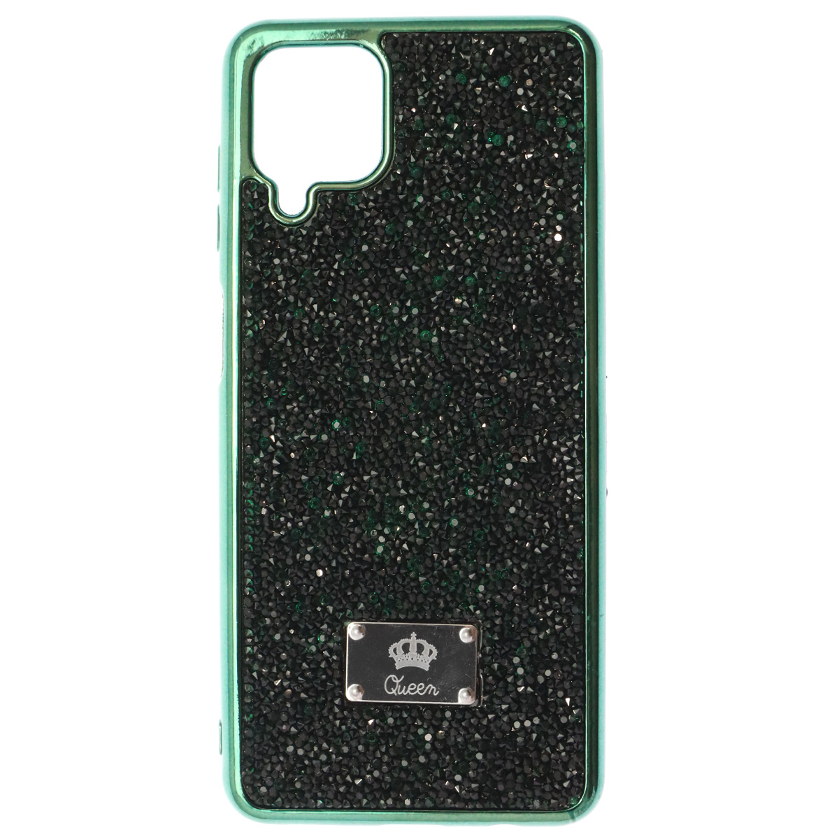 Чехол накладка Queen для SAMSUNG Galaxy A12 (SM-A125), M12 (SM-M127F), силикон, стразы, цвет зеленый Чехол накладка Queen для SAMSUNG Galaxy A12 (SM-A125), M12 (SM-M127F), силикон, стразы, цвет зеленый