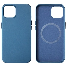 Чехол накладка Leather Case с поддержкой MagSafe для APPLE iPhone 13, силикон, бархат, экокожа, цвет синий
