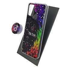 Чехол накладка для HUAWEI Honor 9A (MOA-LX9N), силикон, фактурный глянец, с поп сокетом, рисунок Tik Tok