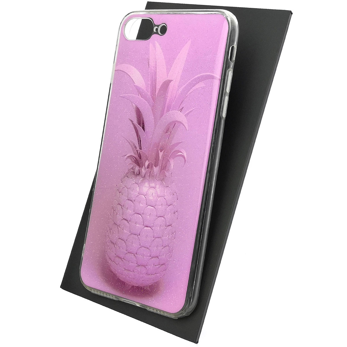 Чехол накладка для APPLE iPhone 7 Plus, iPhone 8 Plus, силикон, блестки, глянцевый, рисунок Фиолетовый Ананас
