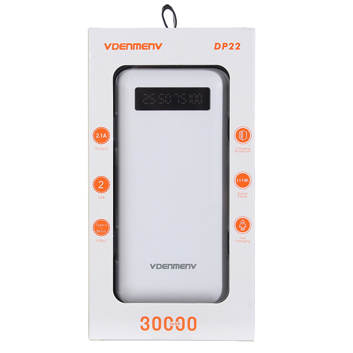 Внешний портативный аккумулятор, Power Bank VDENMENV DP22, 30000mAh, цвет белый