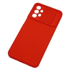 Чехол накладка для SAMSUNG Galaxy A23, силикон, бархат, со шторкой для защиты задней камеры, цвет красный