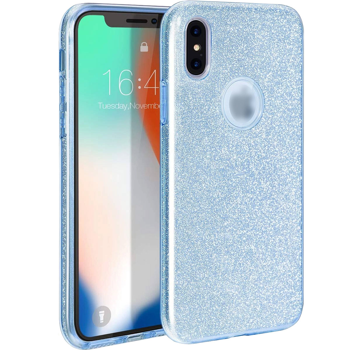Чехол накладка Shine для APPLE iPhone XS MAX, силикон, блестки, цвет голубой
