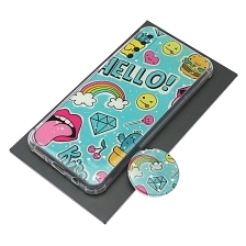 Чехол накладка для SAMSUNG Galaxy A50, A30s, A50s, силикон, фактурный глянец, с поп сокетом, рисунок HELLO Чехол накладка для SAMSUNG Galaxy A50, A30s, A50s, силикон, фактурный глянец, с поп сокетом, рисунок HELLO