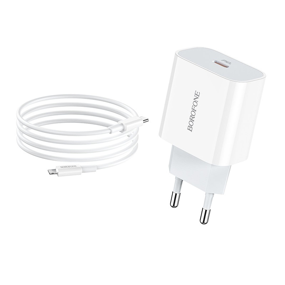 СЗУ (Сетевое зарядное устройство) BOROFONE BA38A Plus Speedy c кабелем USB Type C на Lightning 8 pin, 20W, 1 USB Type C, QC3.0, длина 1 метр, цвет белый