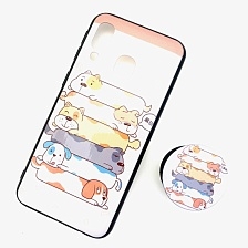 Чехол накладка для SAMSUNG Galaxy A40 (SM-A405), силикон, с поп сокетом, рисунок Собаки.