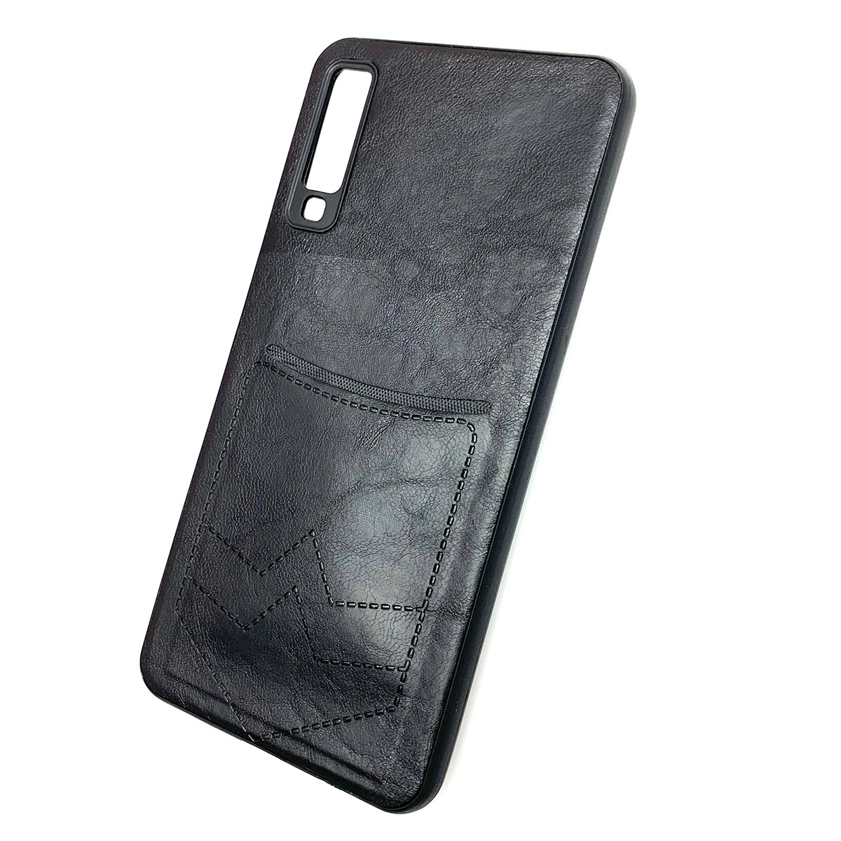 Чехол накладка для SAMSUNG Galaxy A7 2018 (SM-A750), силикон, визитница, цвет черный.