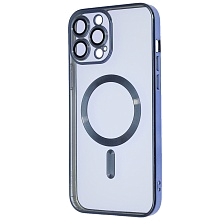 Чехол накладка FASHION CASE с поддержкой MagSafe для APPLE iPhone 13 Pro Max, силикон, защита камеры, цвет окантовки синий
