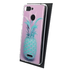 Чехол накладка для XIAOMI Redmi 6, силикон, глянцевый, блестки, рисунок Бирюзовый ананас