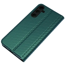 Чехол книжка CHESS для SAMSUNG Galaxy A16, текстура карбон, визитница, цвет темно зеленый