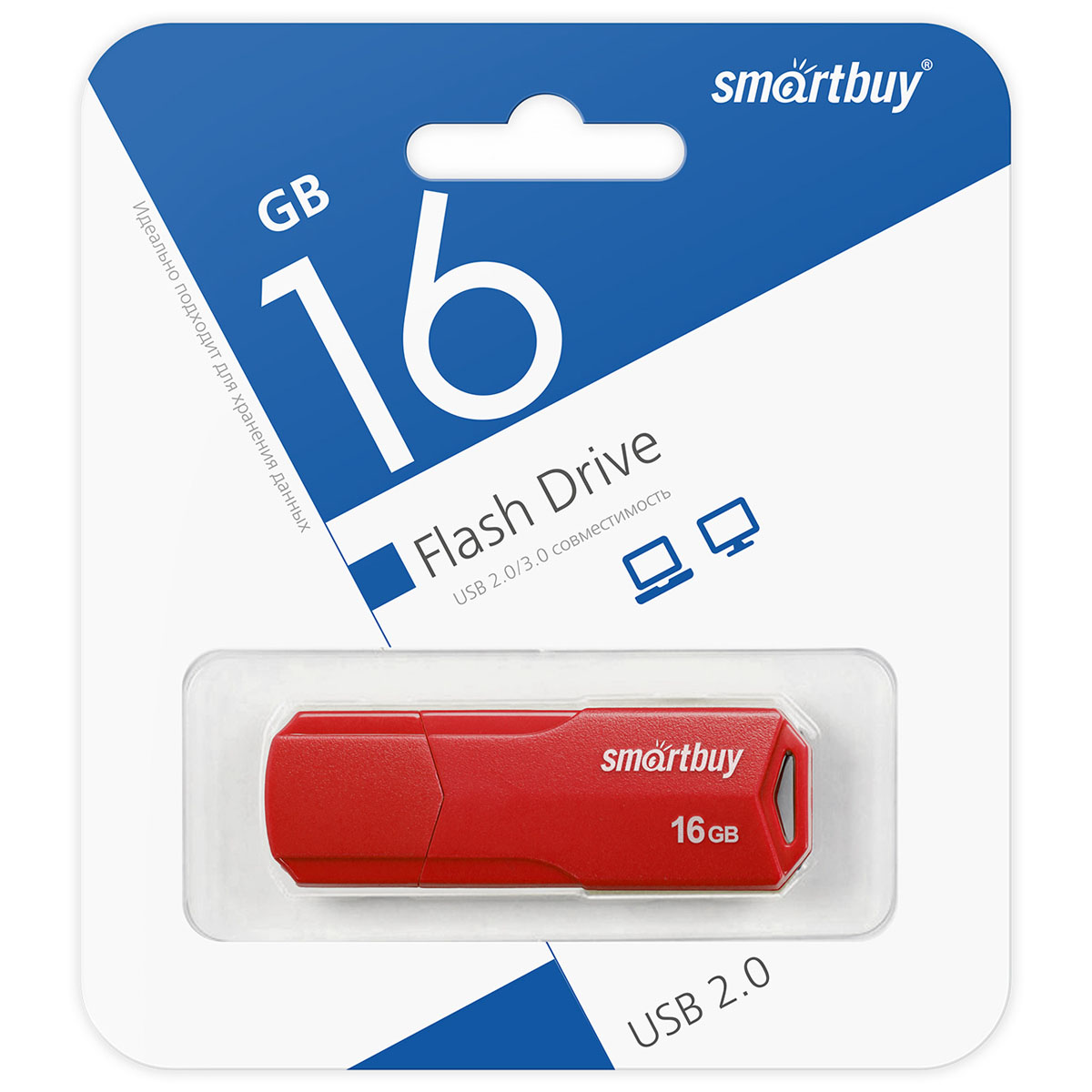 Флешка USB 2.0 16GB SMARTBUY CLUE, цвет красный