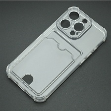 Чехол накладка CARD CASE для APPLE iPhone 15 Pro, силикон, отдел для карт, защита камеры, цвет прозрачный Чехол накладка CARD CASE для APPLE iPhone 15 Pro, силикон, отдел для карт, защита камеры, цвет прозрачный