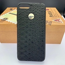 Чехол накладка для HUAWEI HONOR 7A PRO, HONOR 7C, Y6 2018, Y6 PRIME, силикон, текстура кожи, цвет черный.