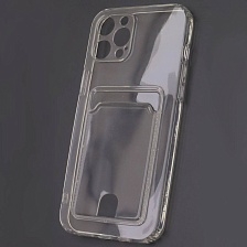 Чехол накладка CARD CASE для APPLE iPhone 12 Pro Max, силикон, отдел для карт, защита камеры, цвет прозрачный