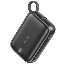 Внешний портативный аккумулятор, Power Bank YESIDO YP18 со встроенным кабелем USB Type C, 10000 mAh, 22.5W , LED дисплей, цвет черный