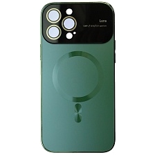Чехол накладка AUTO FOCUS с поддержкой MagSafe для APPLE iPhone 13 PRO MAX (6.7"), силикон, стекло, защита камеры, цвет зеленый