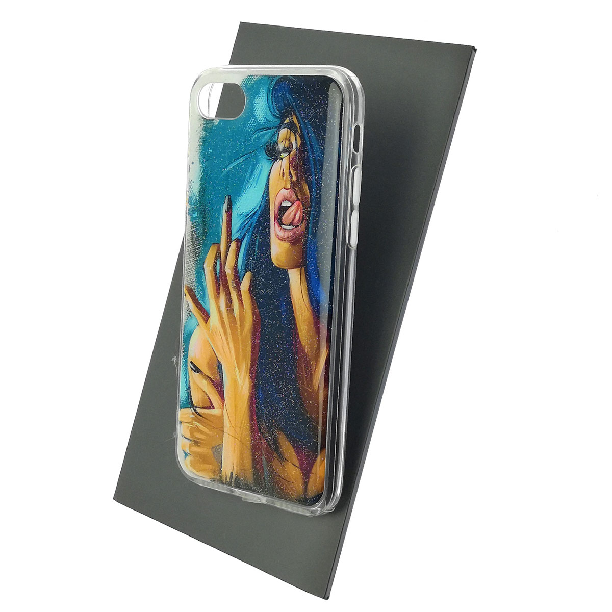 Чехол накладка для APPLE iPhone 7, iPhone 8, iPhone SE 2020, силикон, блестки, глянцевый, рисунок Девушка с синими волосами