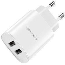 СЗУ (Сетевое зарядное устройство) BOROFONE BN2 Super fast, 2 USB, 2.1А, цвет белый