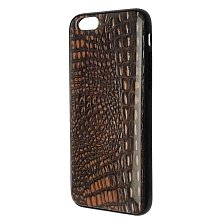 Чехол накладка для APPLE iPhone 6, iPhone 6G, iPhone 6S, силикон, глянцевый, рисунок Коричневая кожа крокодила