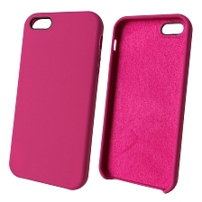 Чехол накладка Silicon Case для APPLE iPhone 5, 5S, SE, силикон, бархат, цвет пурпурно красный.