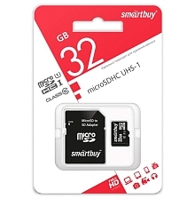 Карта памяти MicroSD 32GB SMARTBUY Сlass 10 UHS-I, SD адаптер, цвет черный