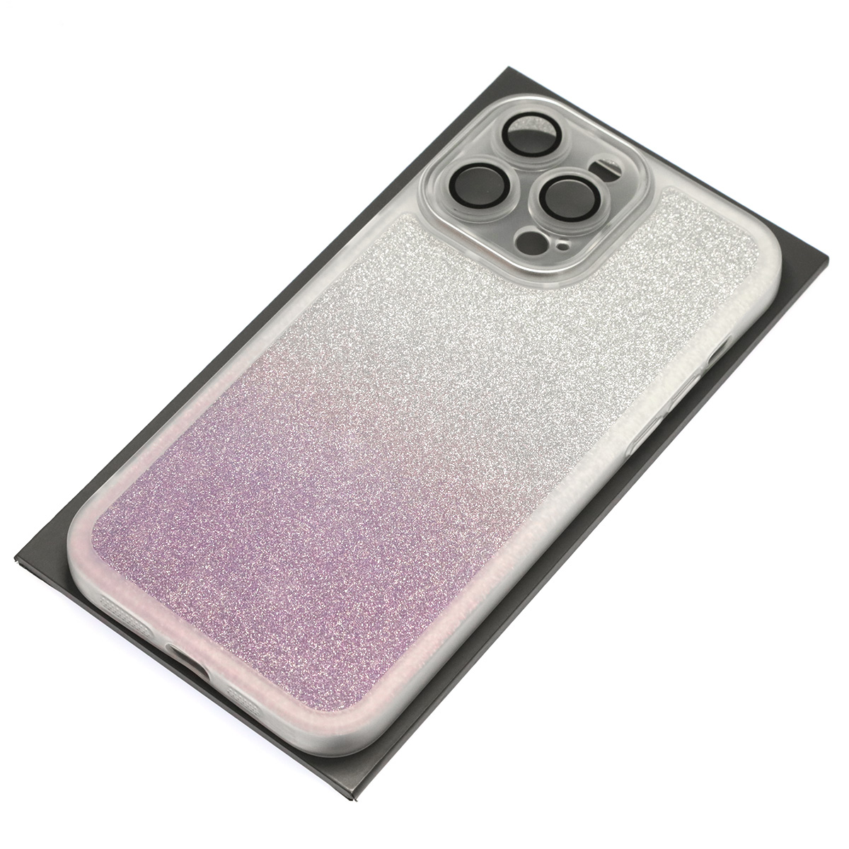 Чехол накладка Shine для APPLE iPhone 14 Pro Max, силикон, блестки, защита камеры, цвет серебристо сиреневый