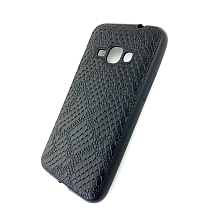 Чехол накладка для SAMSUNG Galaxy J1 2016 (SM-J120), силикон, под кожу питона, цвет черный.