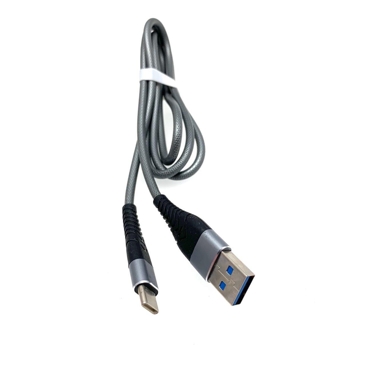 USB Дата-кабель "R18" Type-C USB 3.0 силиконовый эластичный, морозоустойчивый, 1 метр серебристого цвета, синие контакты.