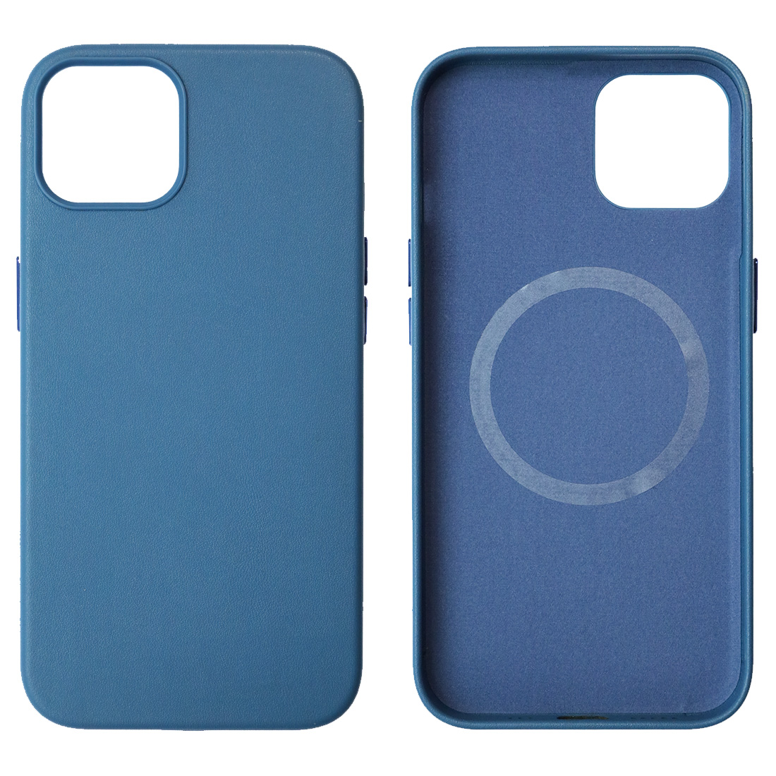 Чехол накладка Leather Case с поддержкой MagSafe для APPLE iPhone 13, силикон, бархат, экокожа, цвет синий