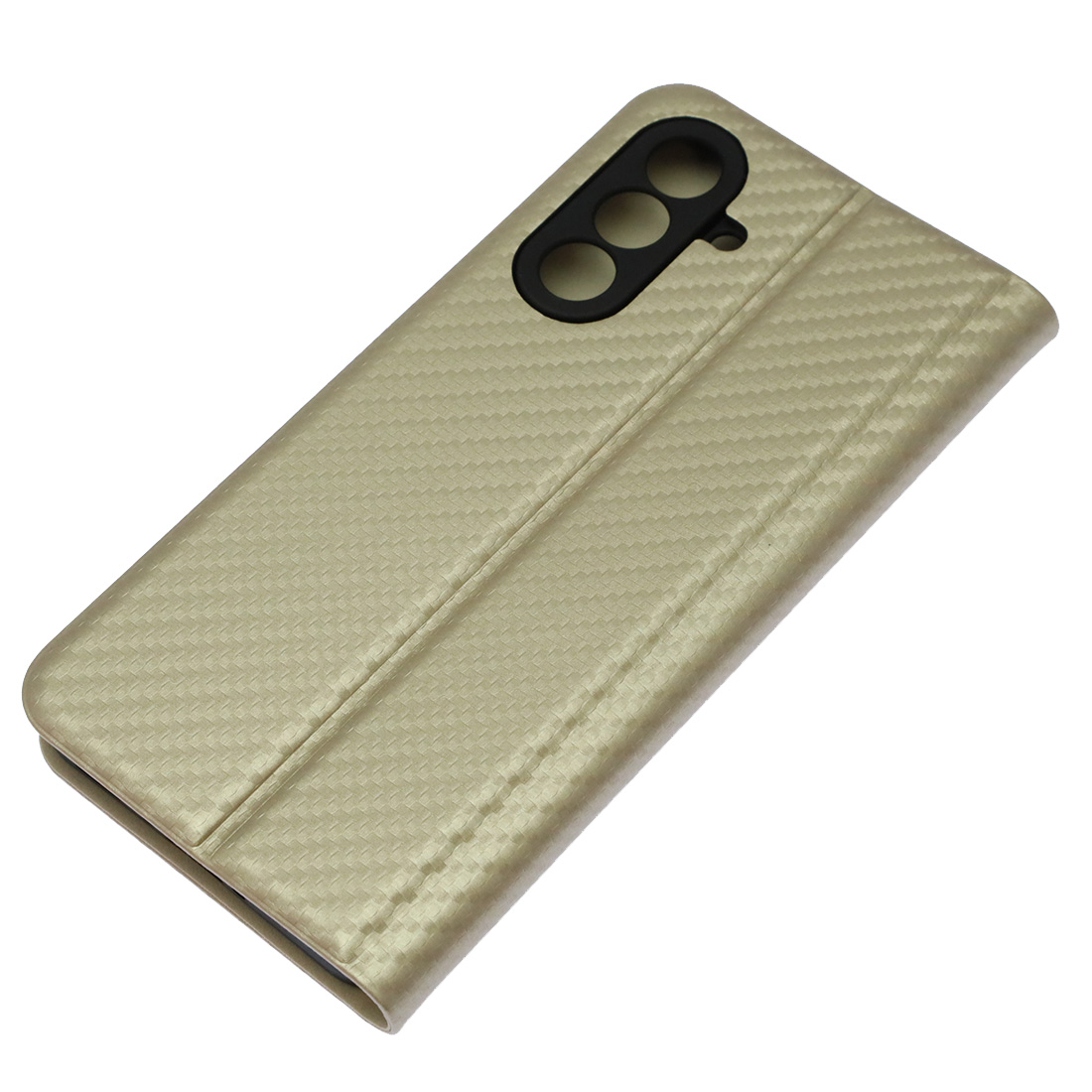Чехол книжка CHESS для SAMSUNG Galaxy A56, текстура карбон, визитница, цвет золотистый