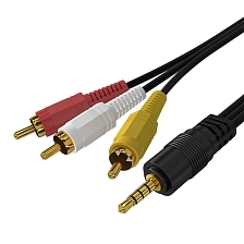 Кабель соединительный аудио-видео BST AUX Jack 3.5 мм 4-pin на тюльпаны 3RCA, длина 1.5 метра, цвет черный