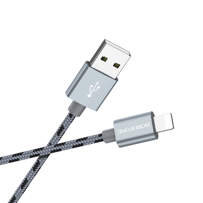 Кабель BOROFONE BX24 Ring current, USB APPLE Lightning 8-pin, 2.4A, 1 метр, нейлоновая оплетка, цвет металлический серый