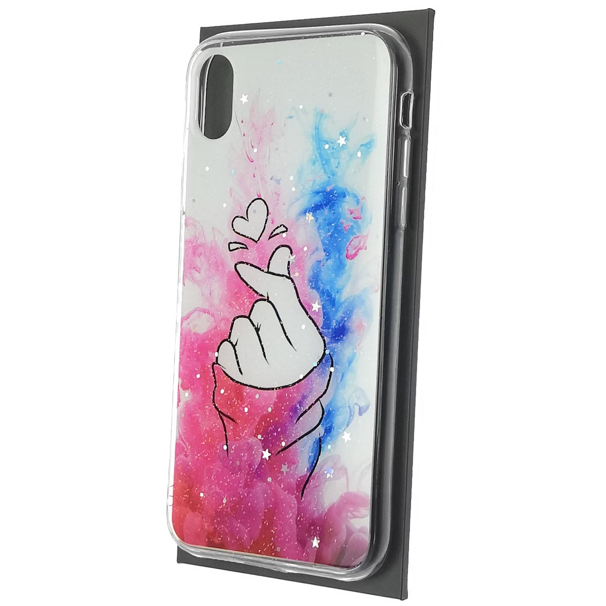 Чехол накладка Vinil для APPLE iPhone XR, силикон, блестки, глянцевый, рисунок щелчок с сердечком