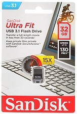 Флешка 32GB SanDisk Ultra Fit CZ430 SDCZ430-032G-G46, USB 3.1 gen 1, 130Mb/s, цвет черный