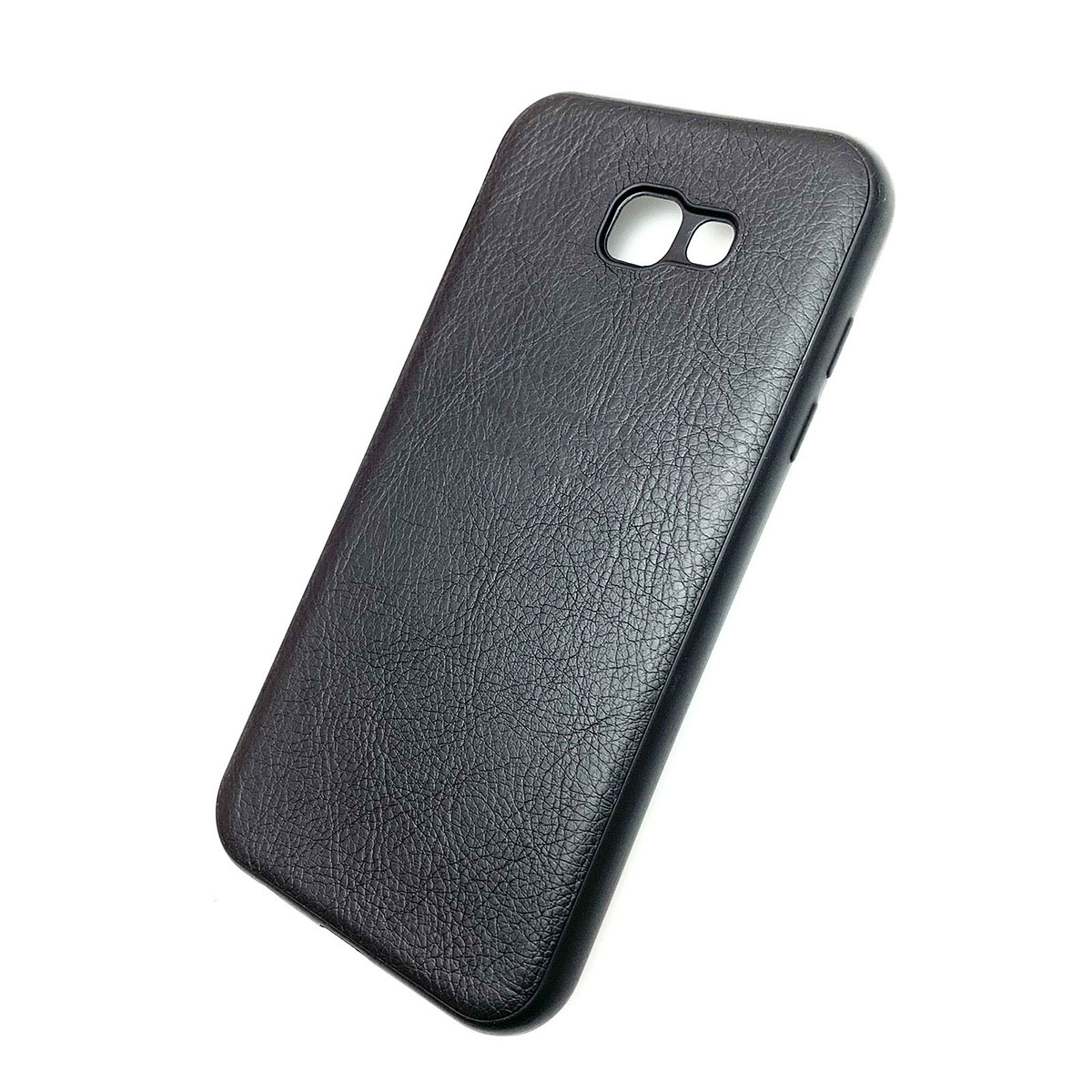 Чехол накладка для SAMSUNG Galaxy A7 2017 (SM-A720), силикон, под кожу, с логотипом, цвет черный.