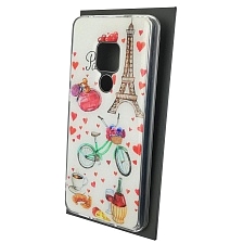 Чехол накладка для HUAWEI Mate 20, силикон, глянцевый, блестки, рисунок Духи велосипед кофе Paris