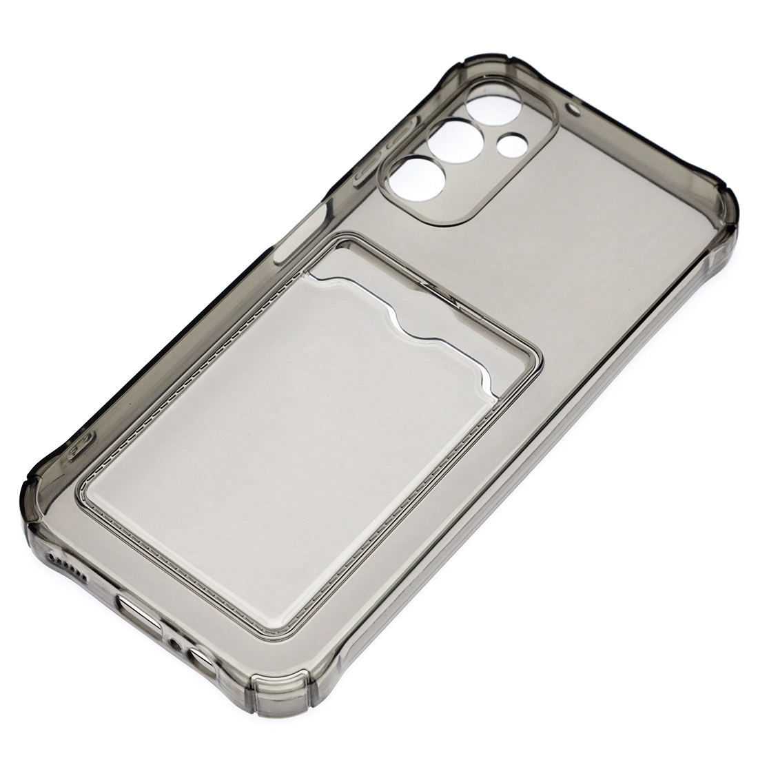 Чехол накладка CARD CASE для SAMSUNG Galaxy A14 5G, силикон, защита камеры, отдел для карт, цвет прозрачно черный