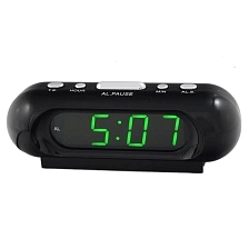 Электронные часы VST-716, будильник, зеленый циферблат, цвет черный