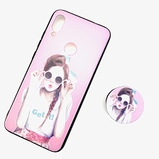 Чехол накладка для XIAOMI REDMI NOTE 7, NOTE 7 PRO, силикон, попсокет, рисунок Девушка очках.