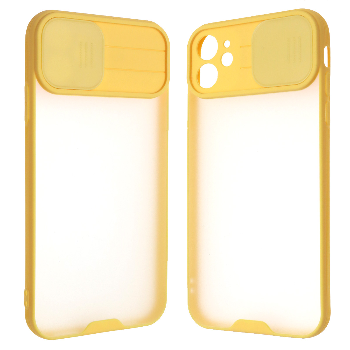 Чехол накладка LIFE TIME для APPLE iPhone 11 (6.1), силикон, пластик, матовый, со шторкой для защиты задней камеры, цвет окантовки желтый