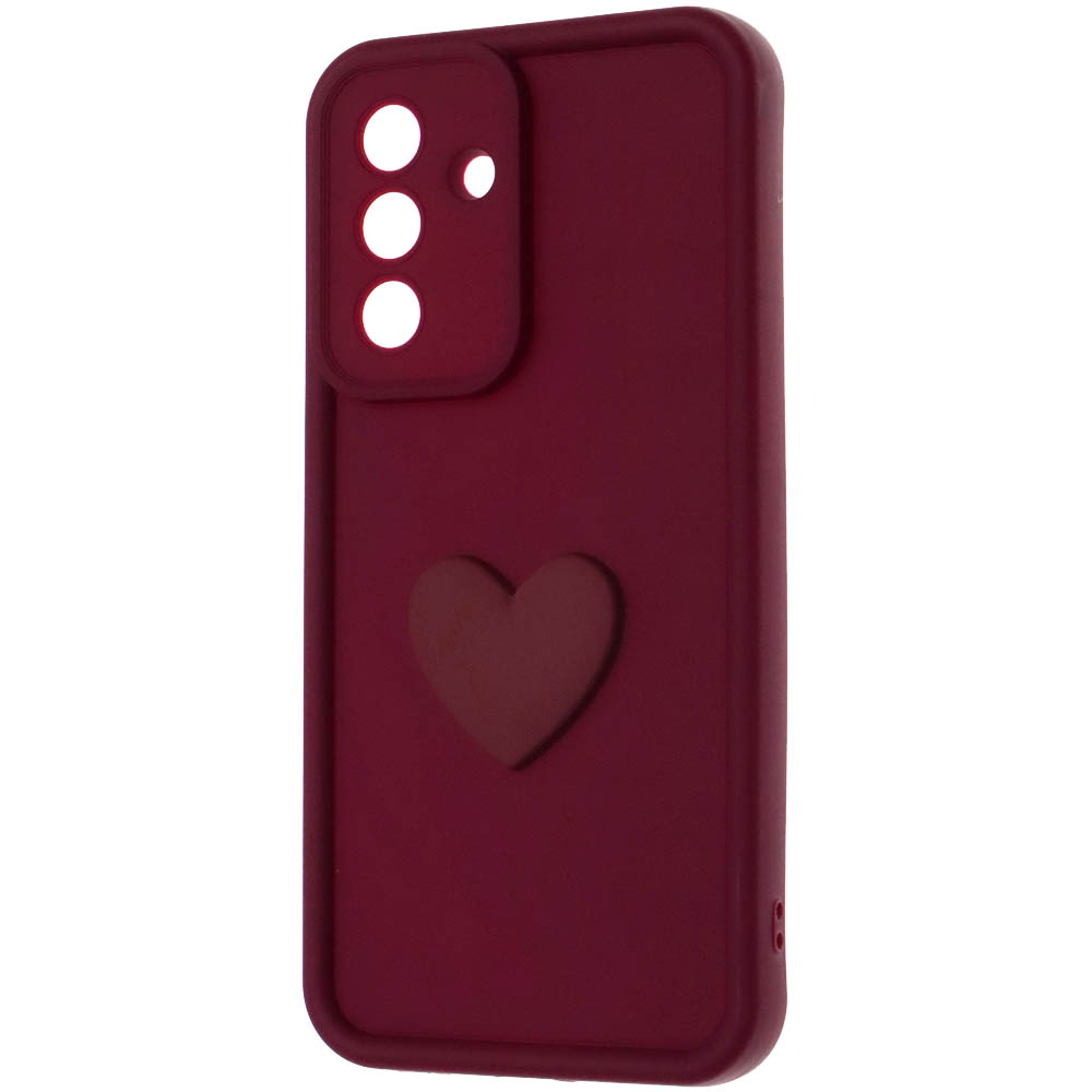 Чехол накладка для SAMSUNG Galaxy A56, силикон, 3D сердце, защита камеры, бортики, цвет бордовый