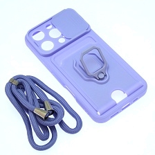 Чехол накладка MULTI FUNCTION 4 в 1 для APPLE iPhone 16 Pro, цвет сиреневый