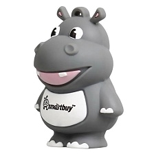 Флешка USB 2.0 16GB SMARTBUY Wild Series, фигурка Бегемота, цвет серый